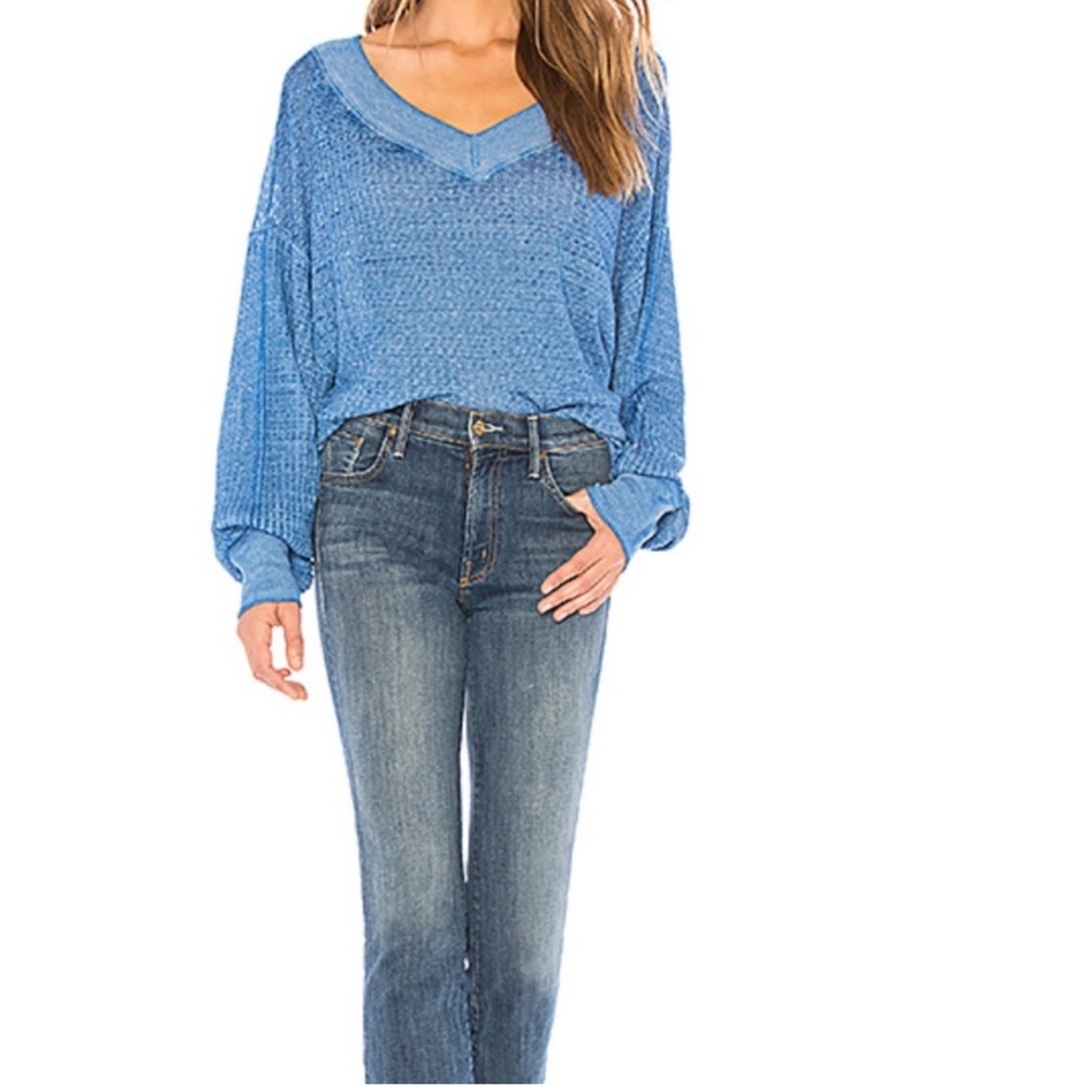 Free people thermal blue off shoulder top
